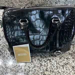 Michael Kors Black Croc-Embossed Satchel